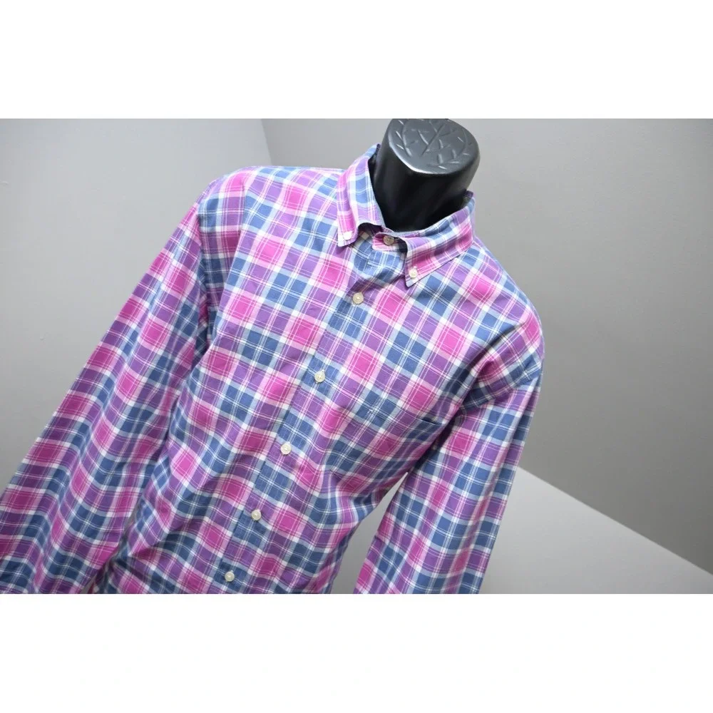J. Crew Button Up Dress Shirt Mens XL Purple Blue Plaid Tailored Cotton EUC